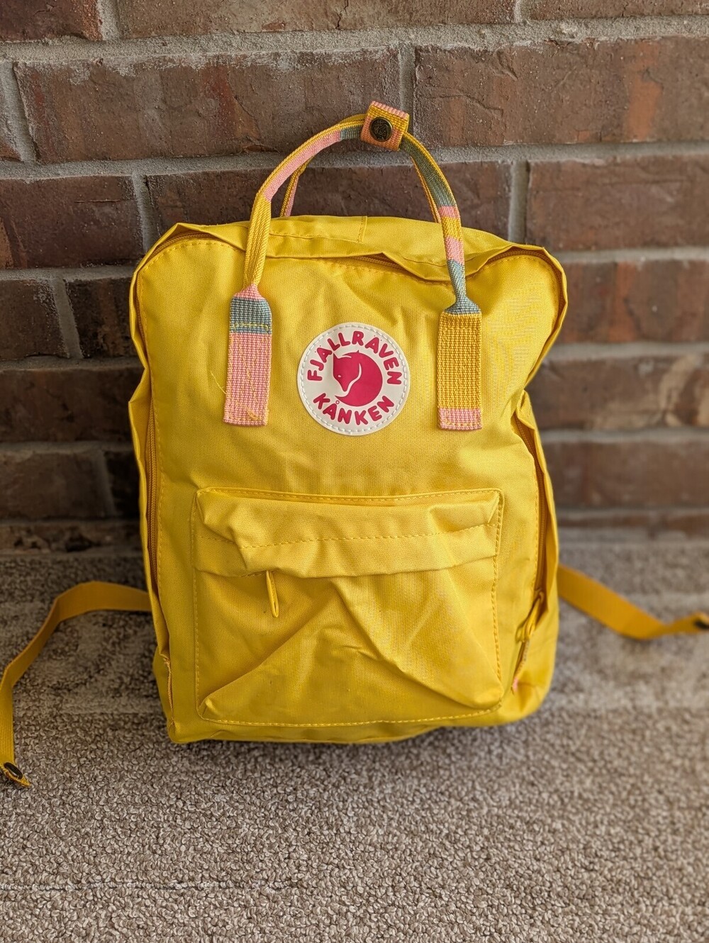 Fjallraven Kanken Mini Backpack Warm Yellow Random Blocked Stripe Bag